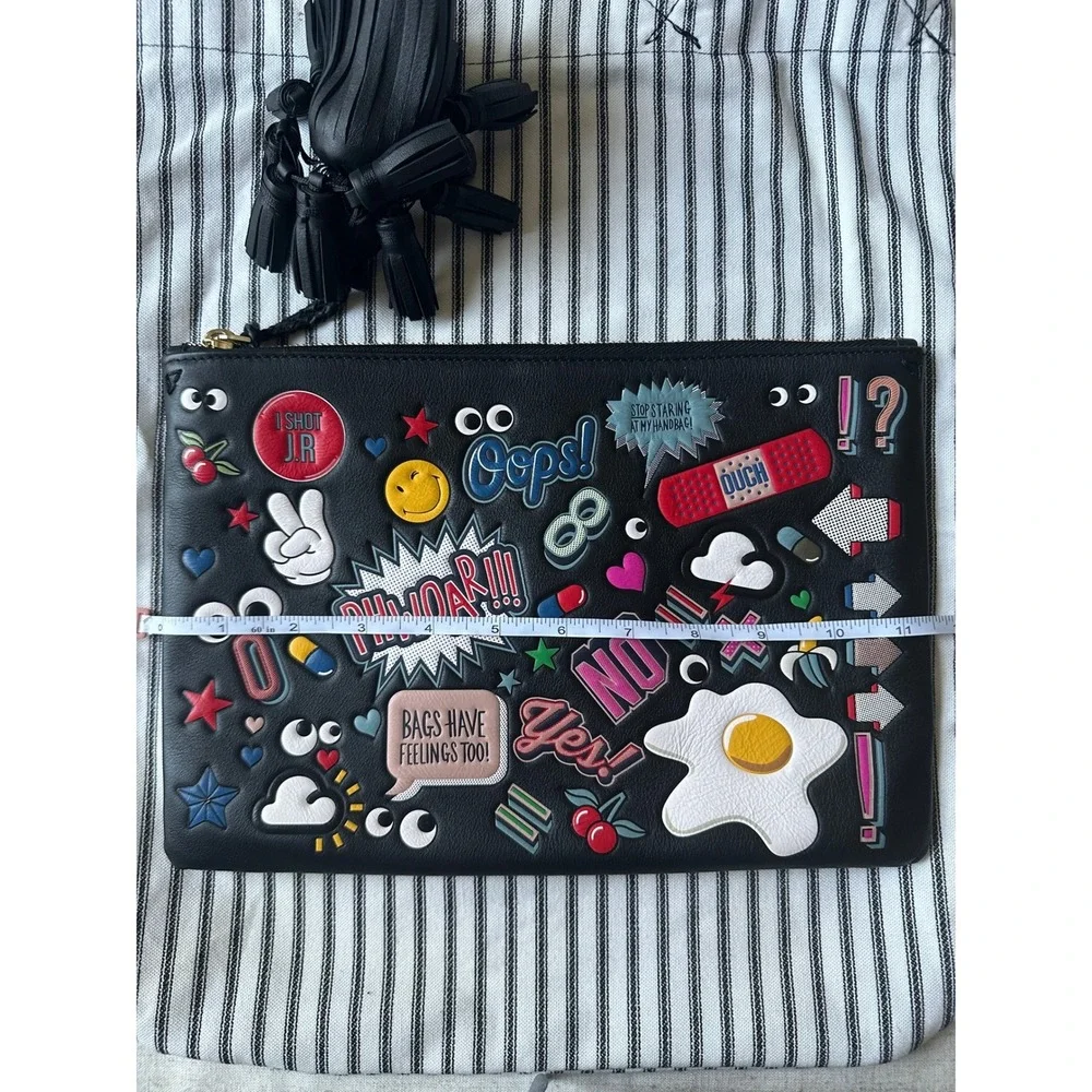 Anya Hindmarch Georgiana All Over Wink Sticker Clutch Bag with Tassel